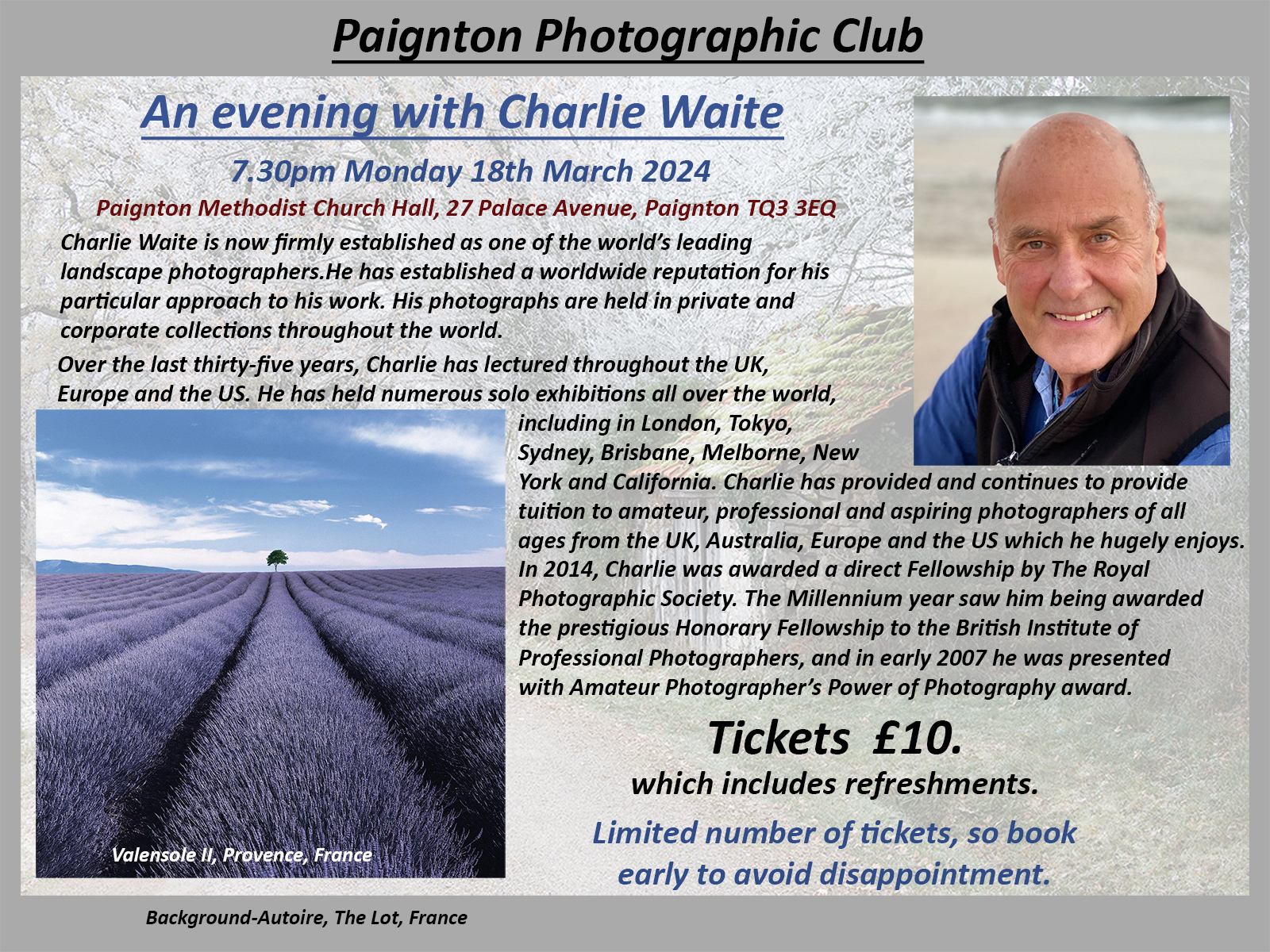 Charlie Waite visits Paignton Photographic Club - One Night Only